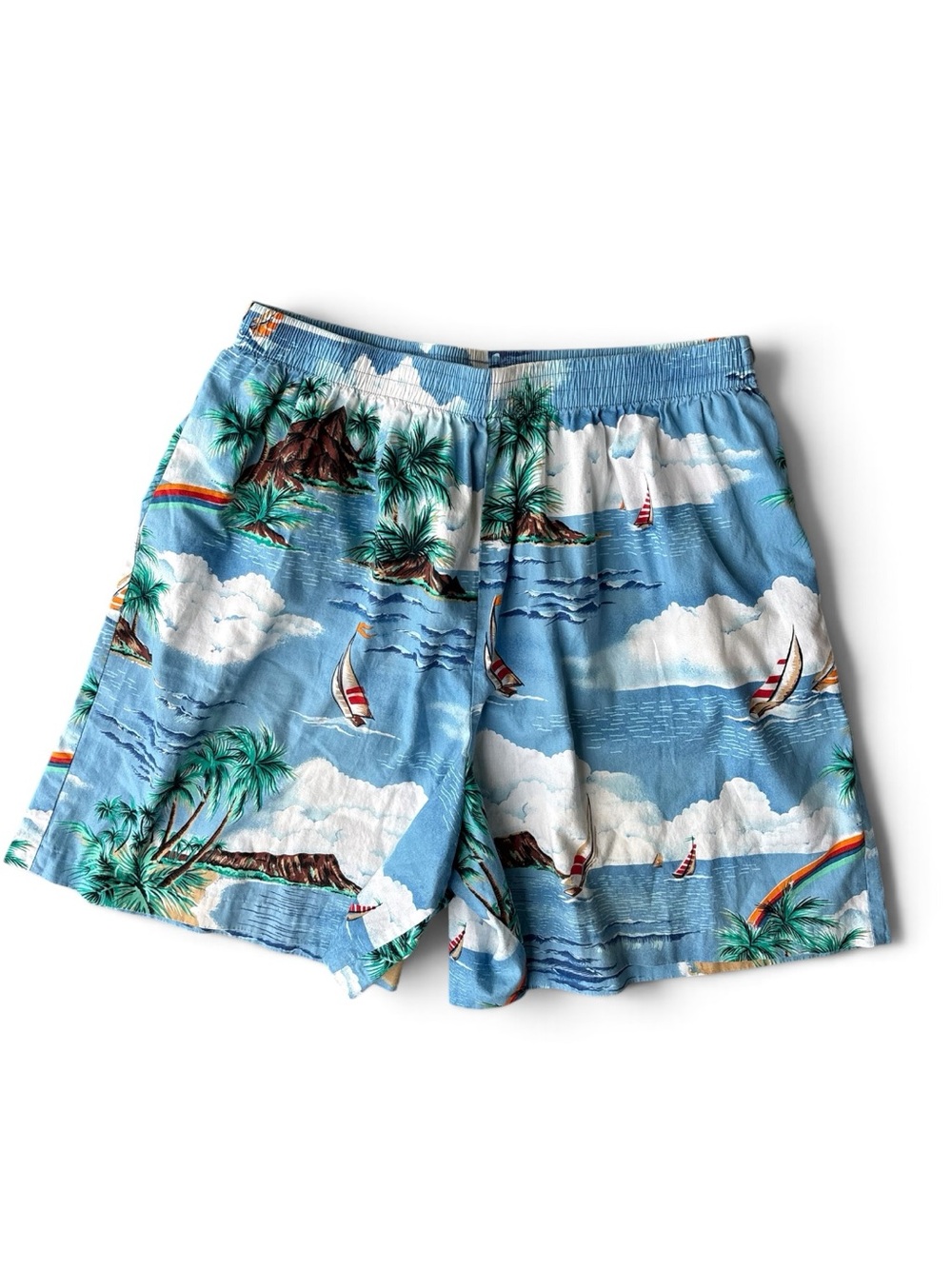 Vintage Hilo Hattie Hawaiian Shorts XL Made in Hawaii Tropical Sailboat